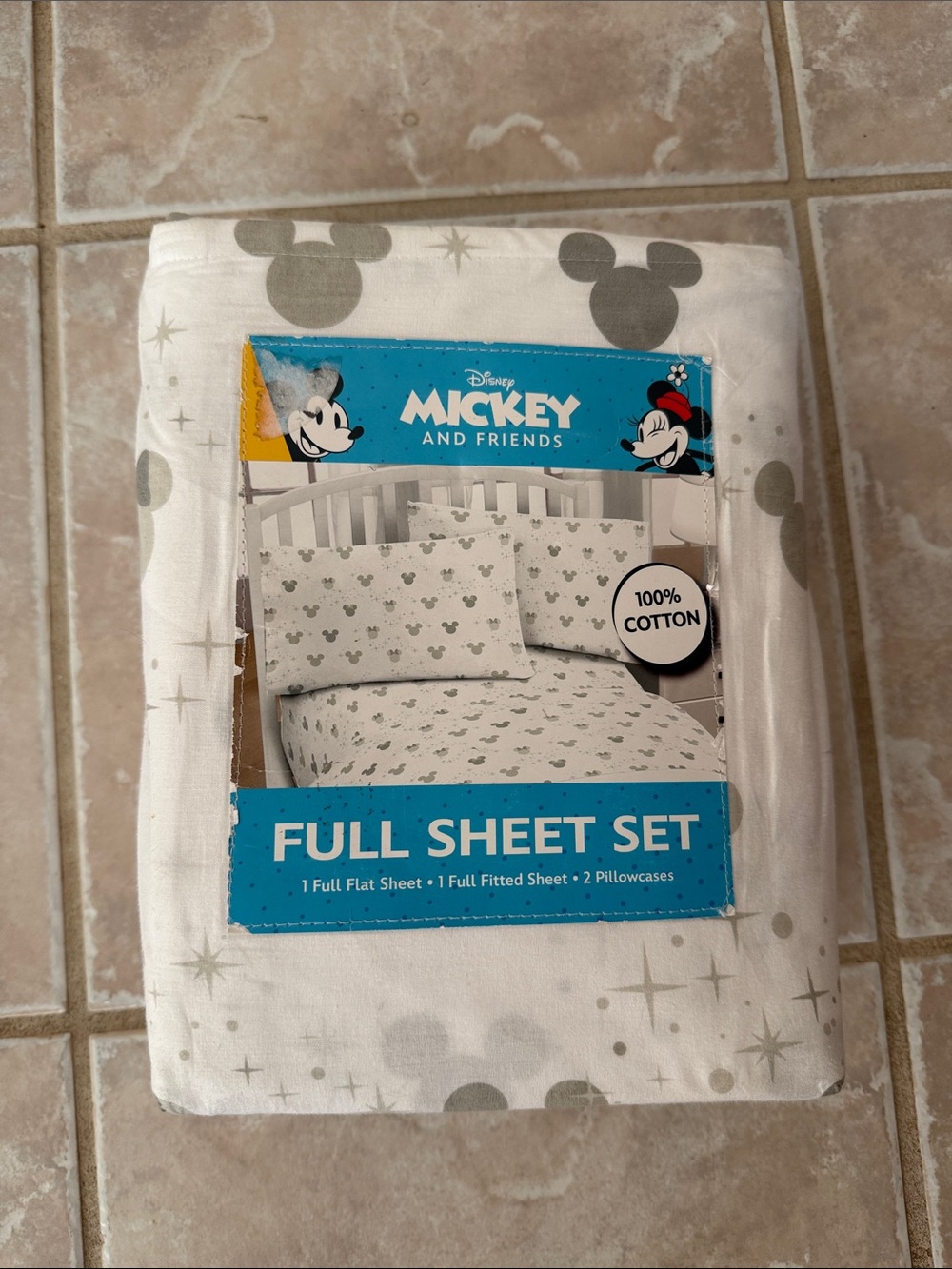 Disney Mickey Minnie Mouse GRAY SILHOUETTE Full Size 100% Cotton Sheet Set